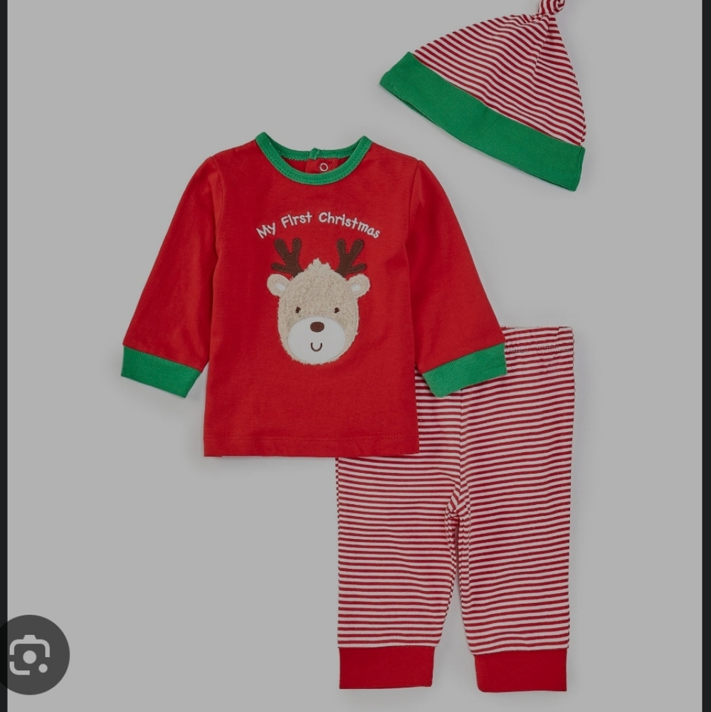 Little Me “My First Christmas” reindeer  3pc Set, Red, 12M